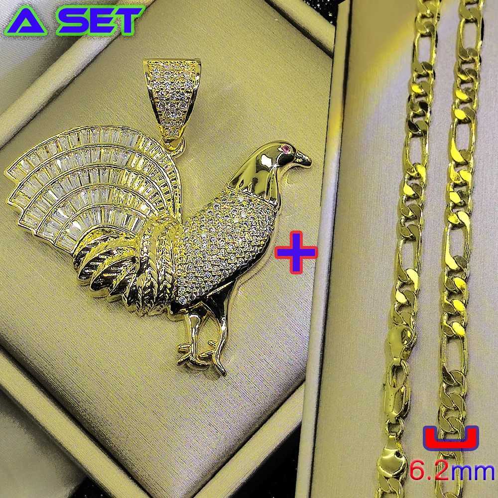 Exclusive design of new trendy hip-hop decorative necklace gemstone inlaid pigeon gold pendant luxurious handmade gold plating X250224