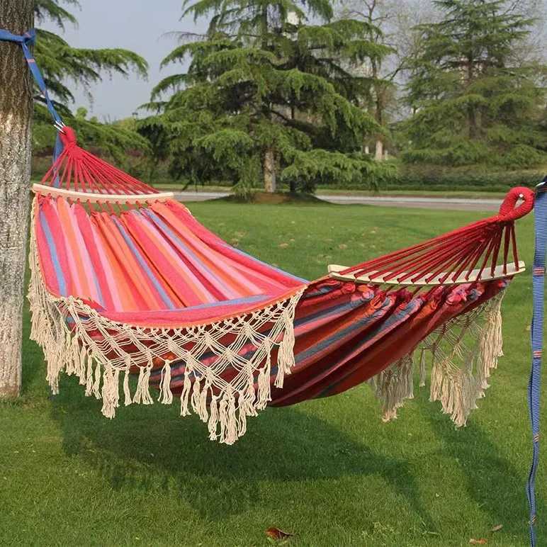 Double Hammock Large Brazilian Macrame Bohemia Tassel Hammock Swing Net Chair Out/Indoor Hanging Hammock Swings Maximum 200kg X250224