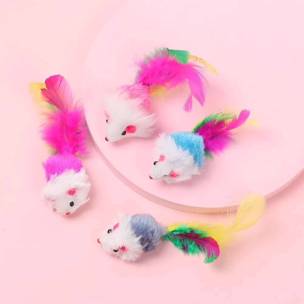 10 Pcs New Plush Cat Mouse Mice Rattle Set Interactive Pet Toy for Kittens Assorted Caip Toys with Colorful Feather Tail