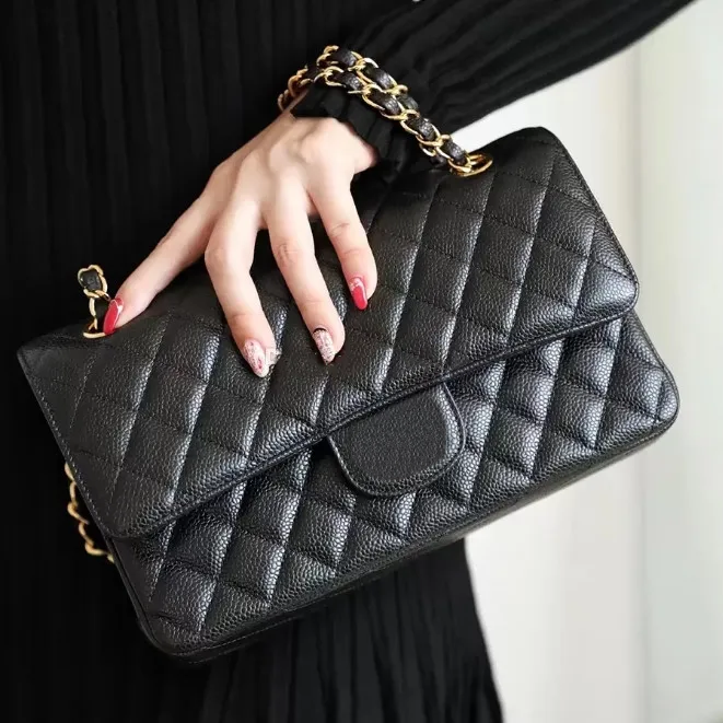High Quality Jumbo Double Flap Bag Designer Real Leather Caviar Lambskin Classic All Black Purse Quilted Handbag Shoulder underarm bag