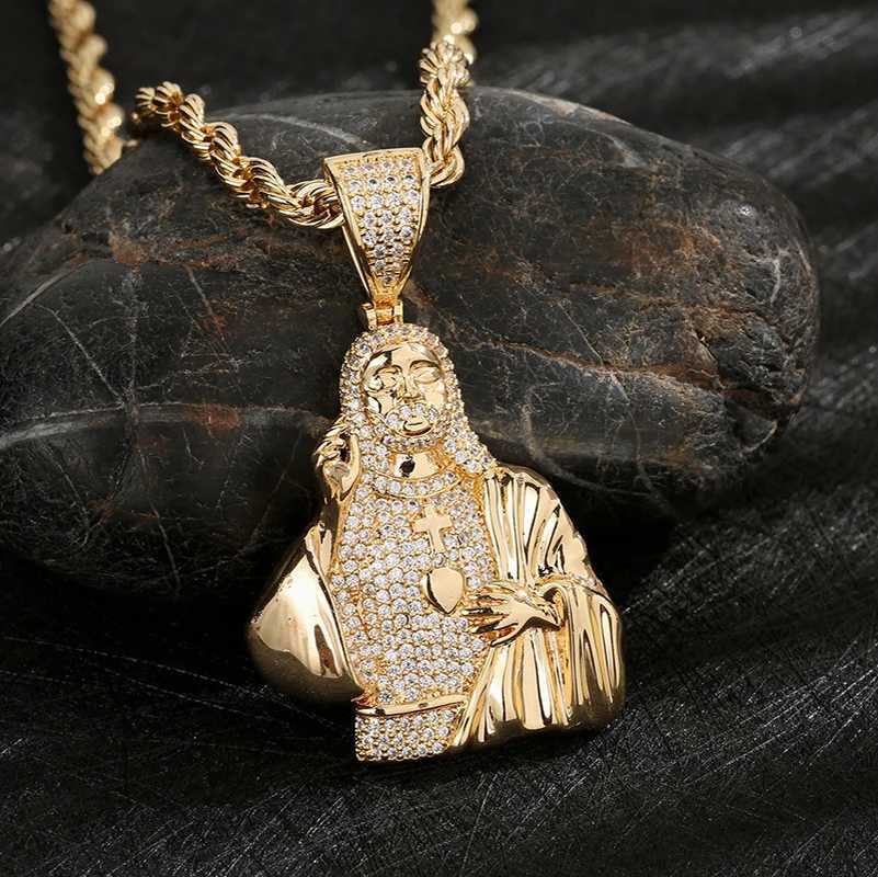 Cool design hip-hop 14k gold-plated Jesus religious moissanite copper pendant charm necklace X250224