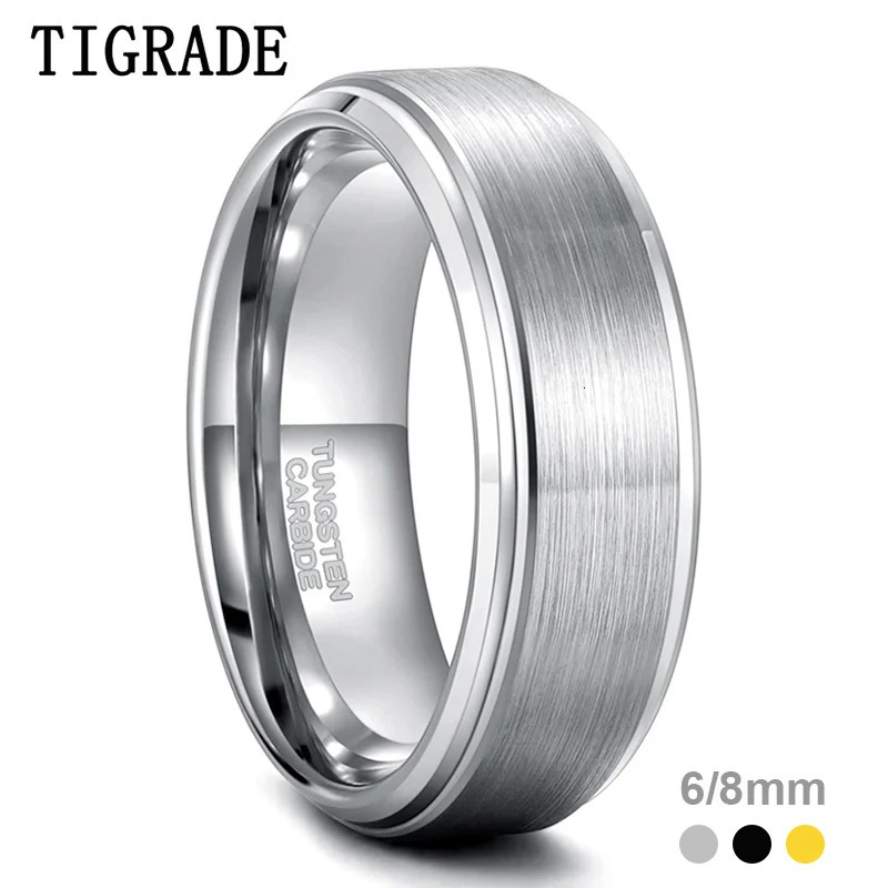 Tigrade 6/8mm Tungsten Carbide Ring Men Silver/Black/Gold Color Brushed Wedding Band Male Engagement Rings For Women bague 250218