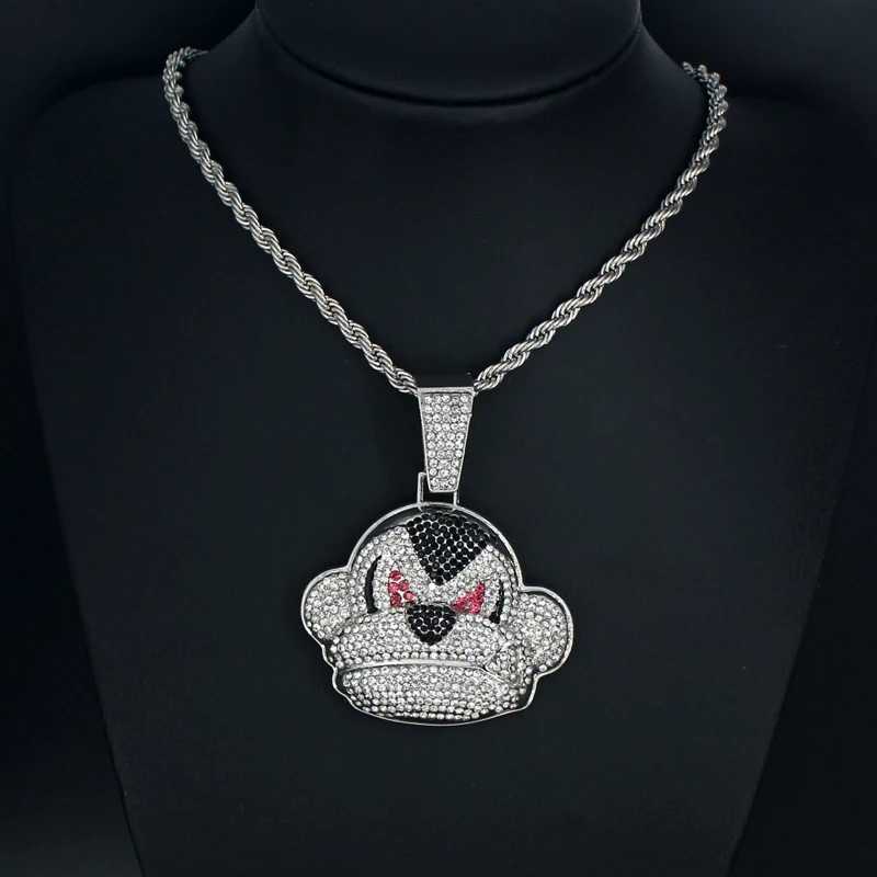 Mens Hip Hop Rhinestone Cute Monkey Pendant Necklace Twist Rope Tennis Chain Necklaces Hiphop Jewelry Rapper Gift X250224