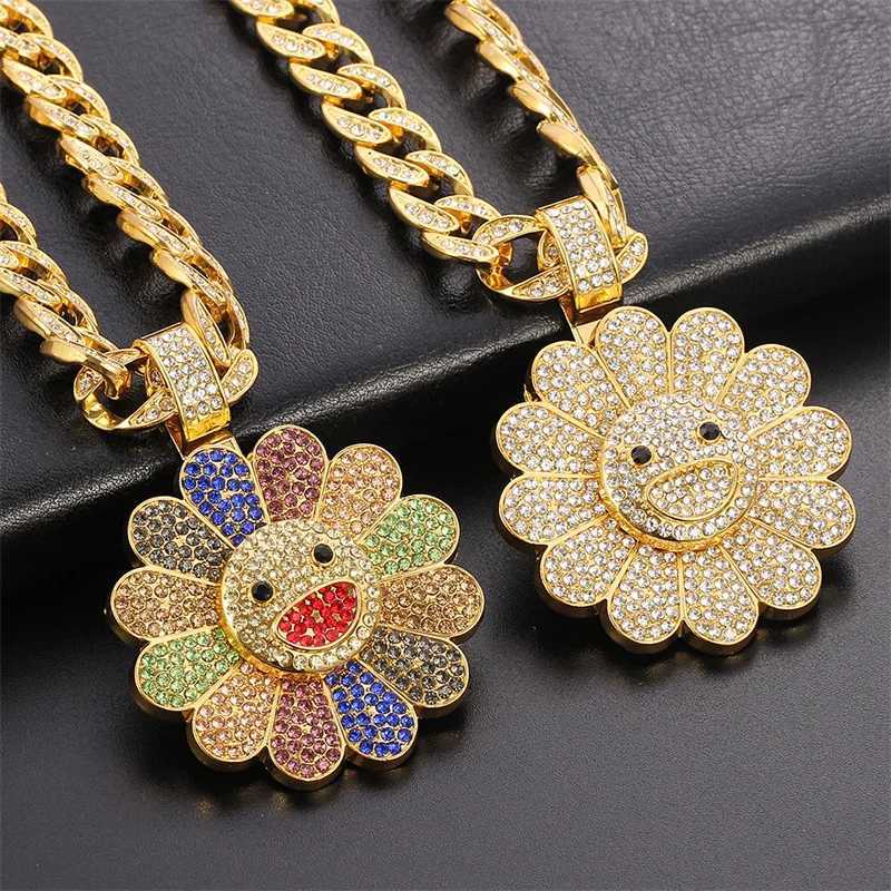 New Fashion Simple Colorf Sun Flower Suower Petals Rotating Pendant Necklace Men HipHop Pendant Necklace Party Gift X250224