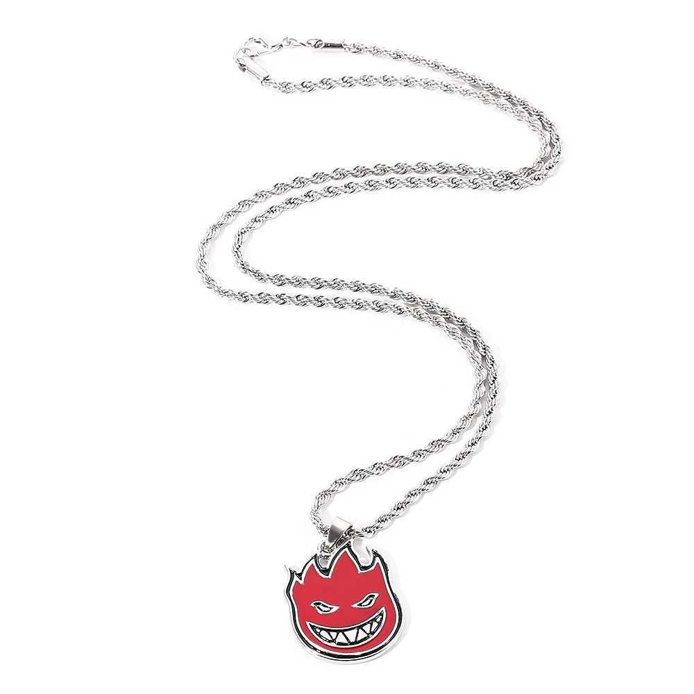 Hip-hop Magic Flame Face Pendant Punk Red Metal For Man Collar Necklace Punk Rock Charm Bar Nightclub Jewelry Accessories X250224