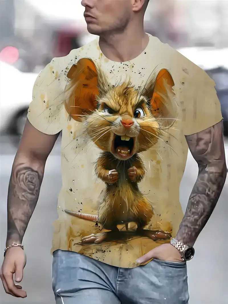 Cool Mouse 3D Animal Pattern US Printing Personalized Fashion Trend Fun Leisure Daily Short Sleeve Trend Mens T-shirt W250224