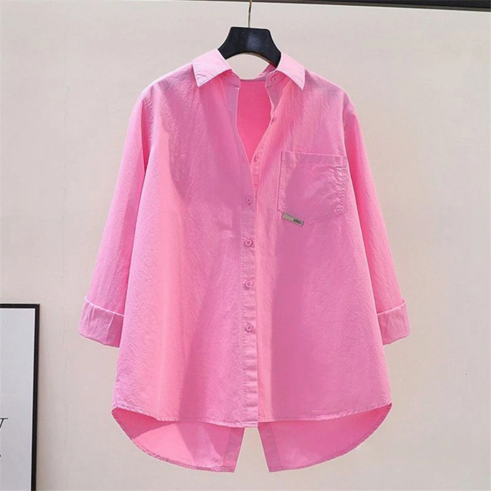 Irregular Back Split OL Casual Elegant All-Match Loose Shirts And Blouses Trend Women Solid Button Pocket Shirt Youthful Clothes 250224