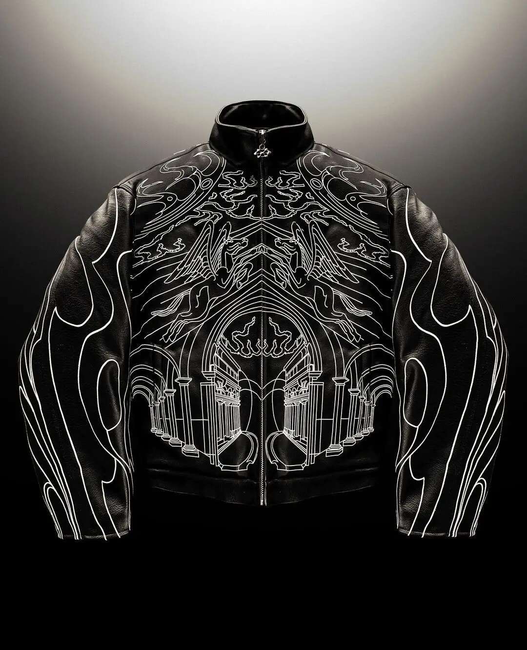 Y2k Jackets for Men Gothic Retro Black Leather Oversized e Pattern Haruku Punk Long Sleeve Zipper Jacket Clothing