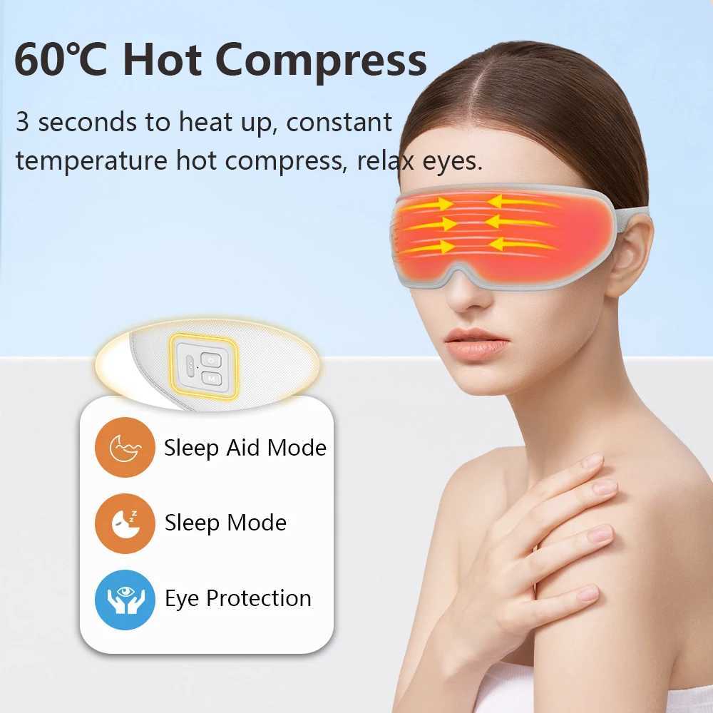 Cold Hot Compress Eye Mask Vibration Heated Eye Massager 3D Design Soothing Massage Eye Care Relax Relief Fatigue Sleep TravelXJ250224