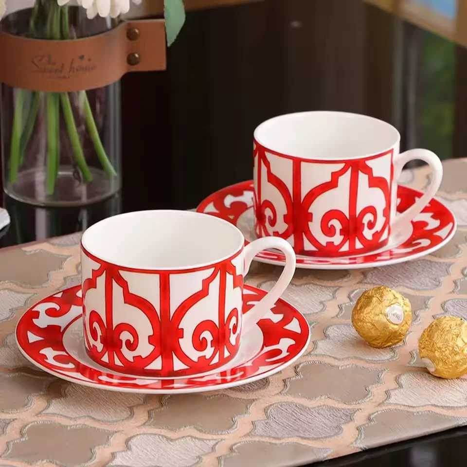 European Retro Light Luxury Ceramic Coffee Cup Home Bone China Cup And Saucer Set English Afternoon Tea Creative Teacup Cup GiftC250224