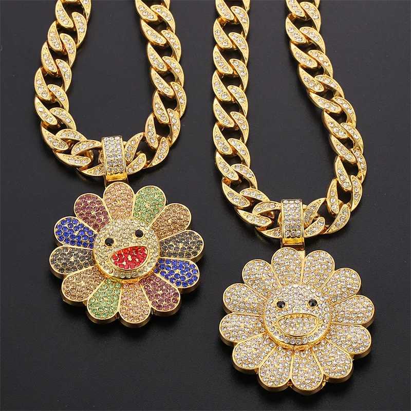 New Fashion Simple Colorf Sun Flower Suower Petals Rotating Pendant Necklace Men HipHop Pendant Necklace Party Gift X250224