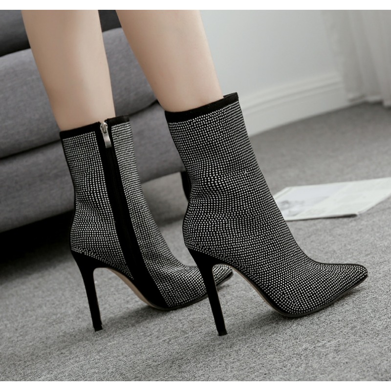 Sophisticated Women's High Heel Footwear with Shimmering Stone Decorations