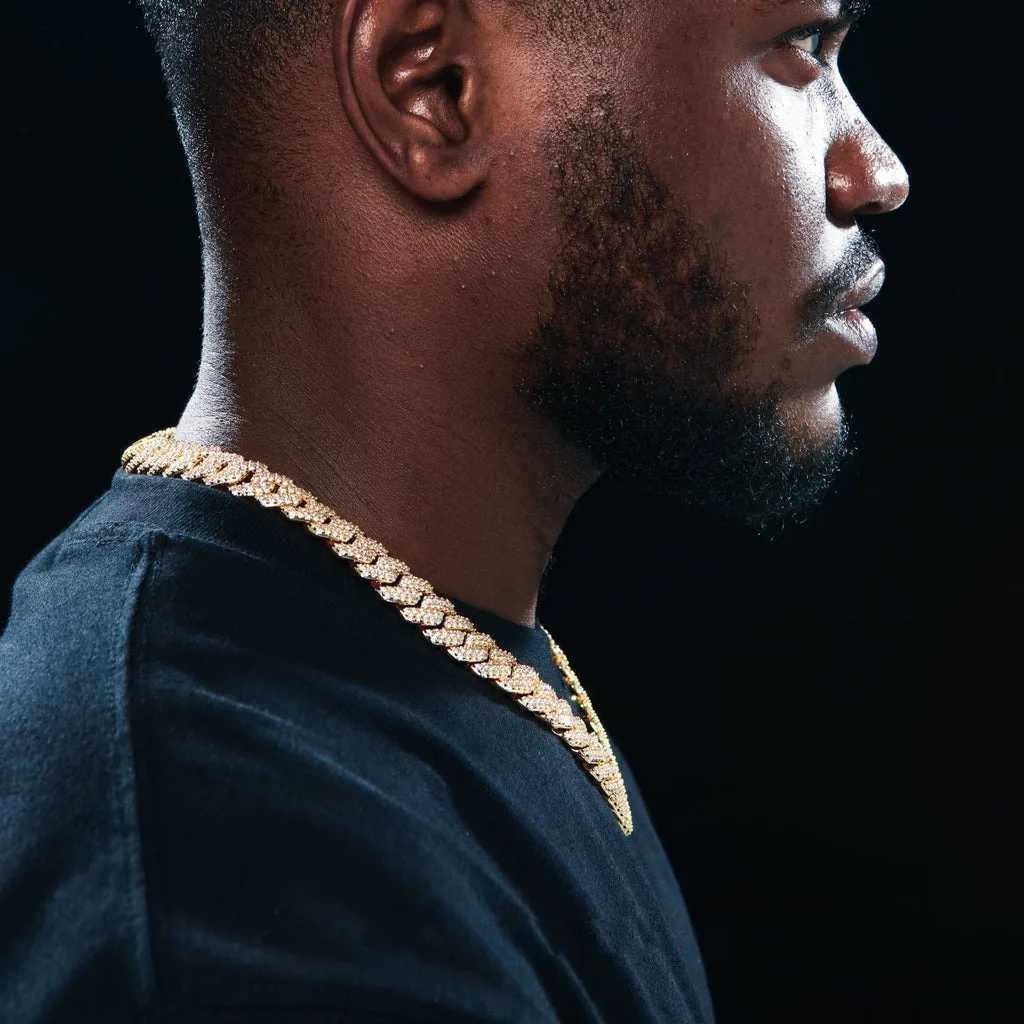 14mm d Prong Cuban Chain Diamond Bling CZ mi Cuban Link Necklace Hip Hop Jewelry for Men X250224