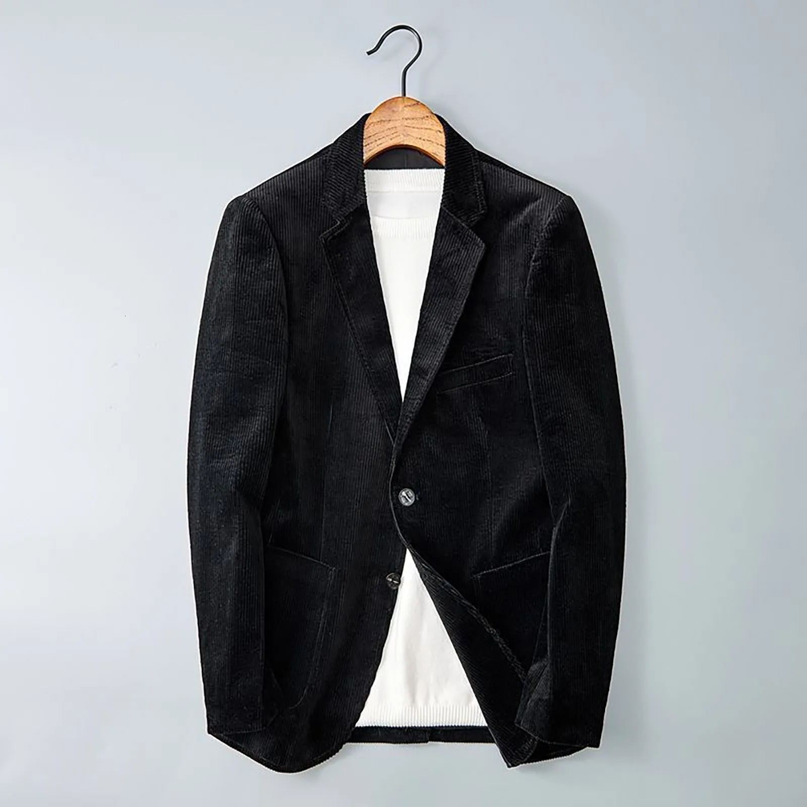 Mens Long Sleeve Leisure Button Suit Jacket Corduroy Slim Fit Lapel Suit Formal Dress For Wedding Banquet Business Occasion 250222