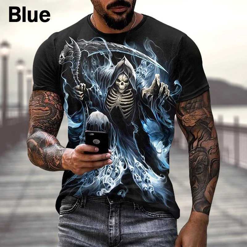 Mens Hip Hop Skull Print T-shirt 3d Fashion Womens Short-sleeved T-shirt W250224