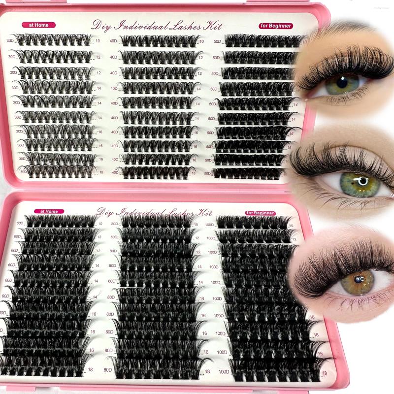 False Eyelashes 570/640pcs Individul Claster Eyeash Thick Fluffy Extension 30D/100D Mix Length DIY Cluster Lashes