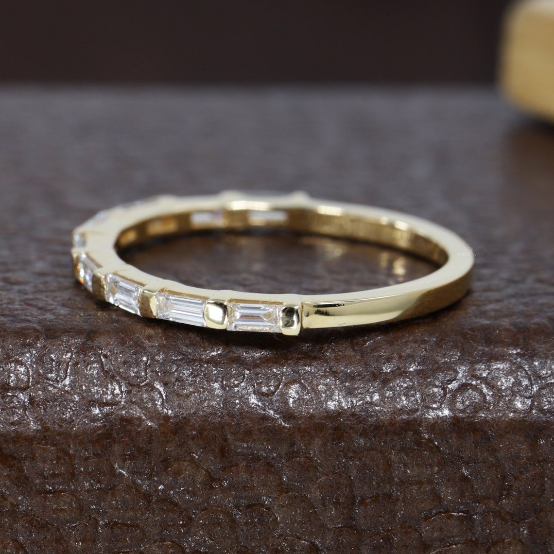 JY Jewelry Lab Diamond Half Eternity Band 18K Yellow Gold 3.0*1.5MM Baguette Matching Ring Gold Ring Wedding Band Ring For Women