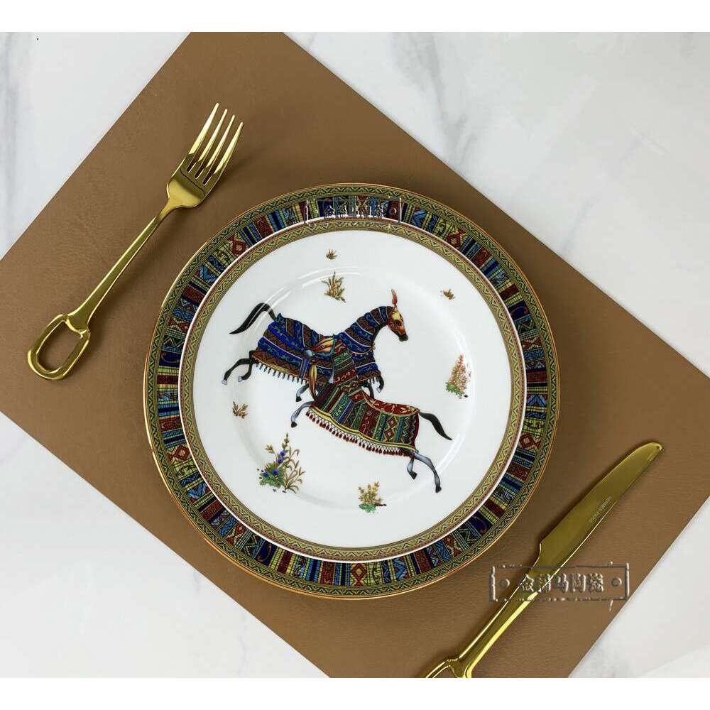 High End Exquisite Western Style Steak 10 Inch Round Shallow Plate, Hotel Banquet Ceramic Matu Tableware, Home Dessert Plate