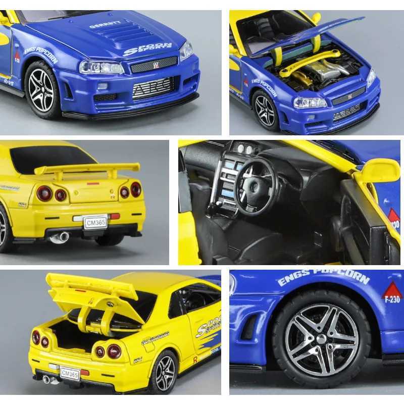 1 32 Nissan Skyline Ares GTR R34 Alloy Sports Die Casting and Toy Racing Car Model Silation Sound Light Childrens Gift Free shipping