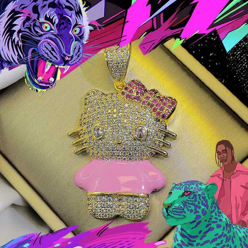 Tiktok new trend custom decoration luxurious diamond inlaid cartoon character pendant 18K gold-plated hip-hop popular necklace X250224