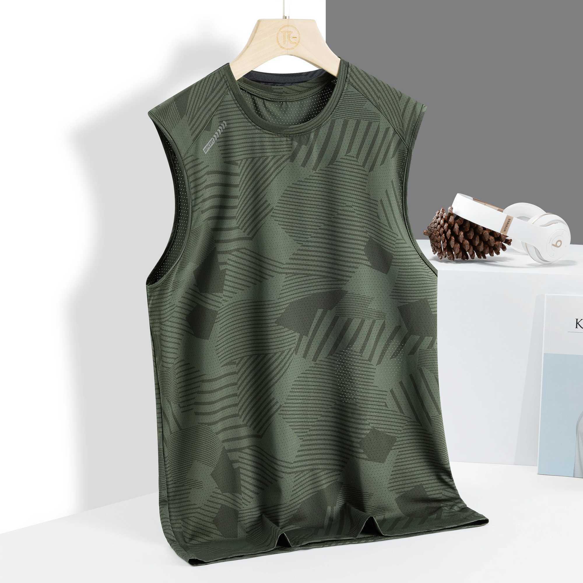 Men's Tank Tops Ice vest mens sleeveless camisole short sleeved T-shirt technology fabric quick drying ice feeling thin sports top z250223