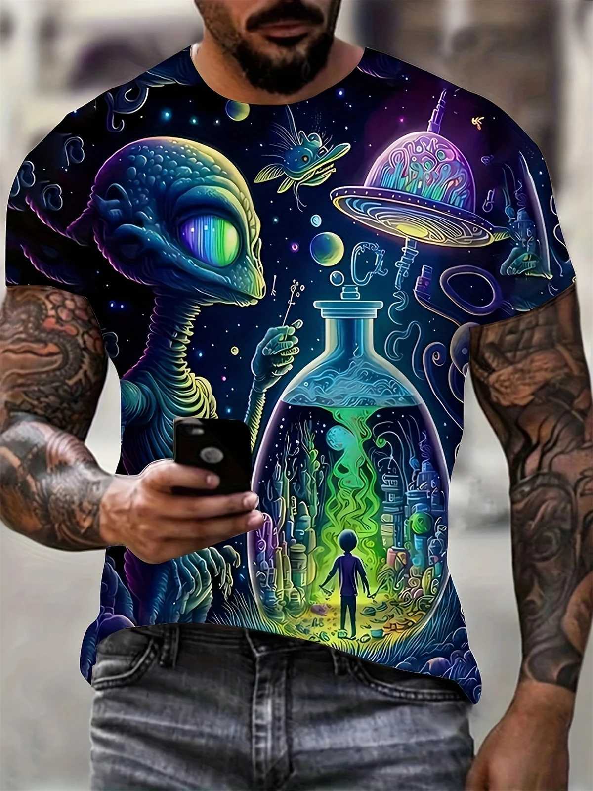 Mens T-shirt with new cartoon animal pattern print staff collar short sleeved oversized mens summer fashion mens clothing W250224