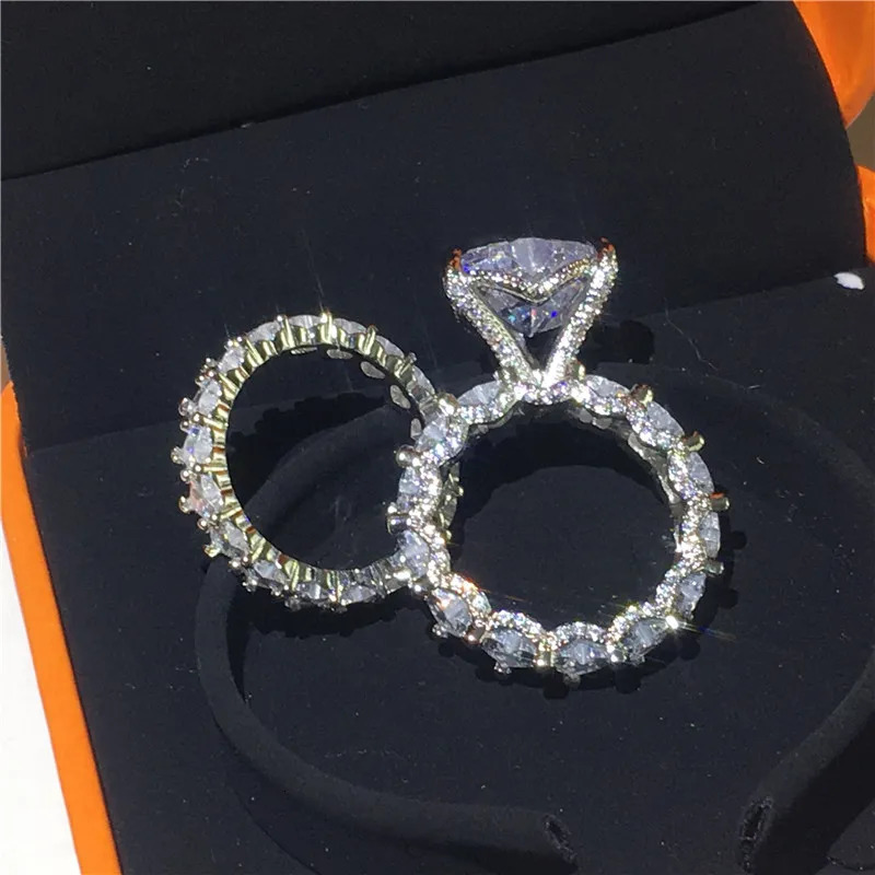 Heart 8ct Lab Diamond Ring Sets 925 sterling silver Engagement Wedding band Rings for Women Men Birthday Party Jewelry 250219