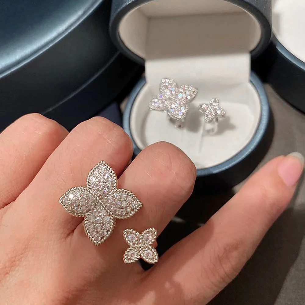 CAOSHI Chic Aesthetic Flower Opening Ring for Female Daily Party Accessories with Bright Zirconia Stylish Women Wedding Jewelry 250220