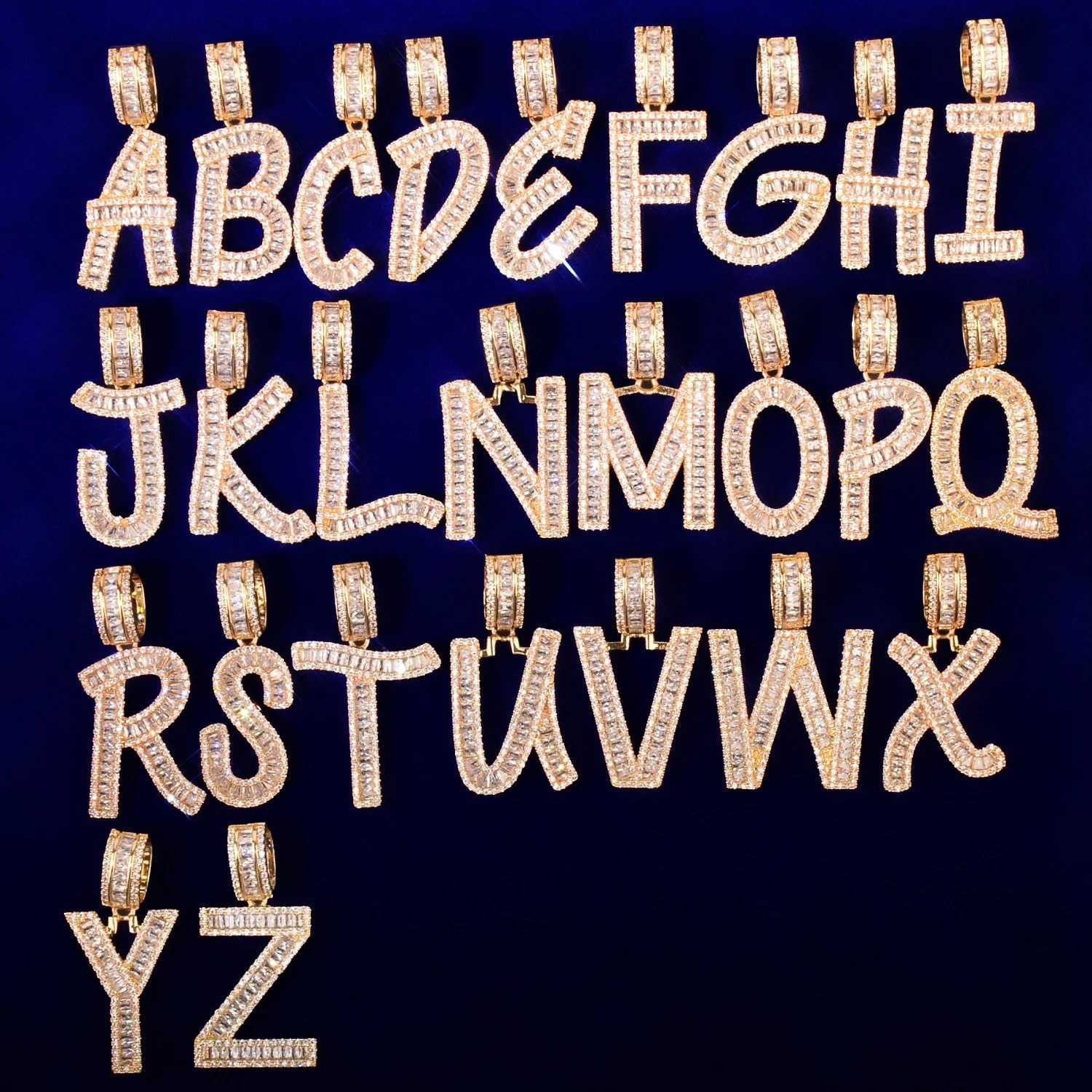 Initials Letters Pendant For Men Wen Gold Color Bling Zirconia A-Z Name Necklace Chain Link Hip Hop Jewelry X250224
