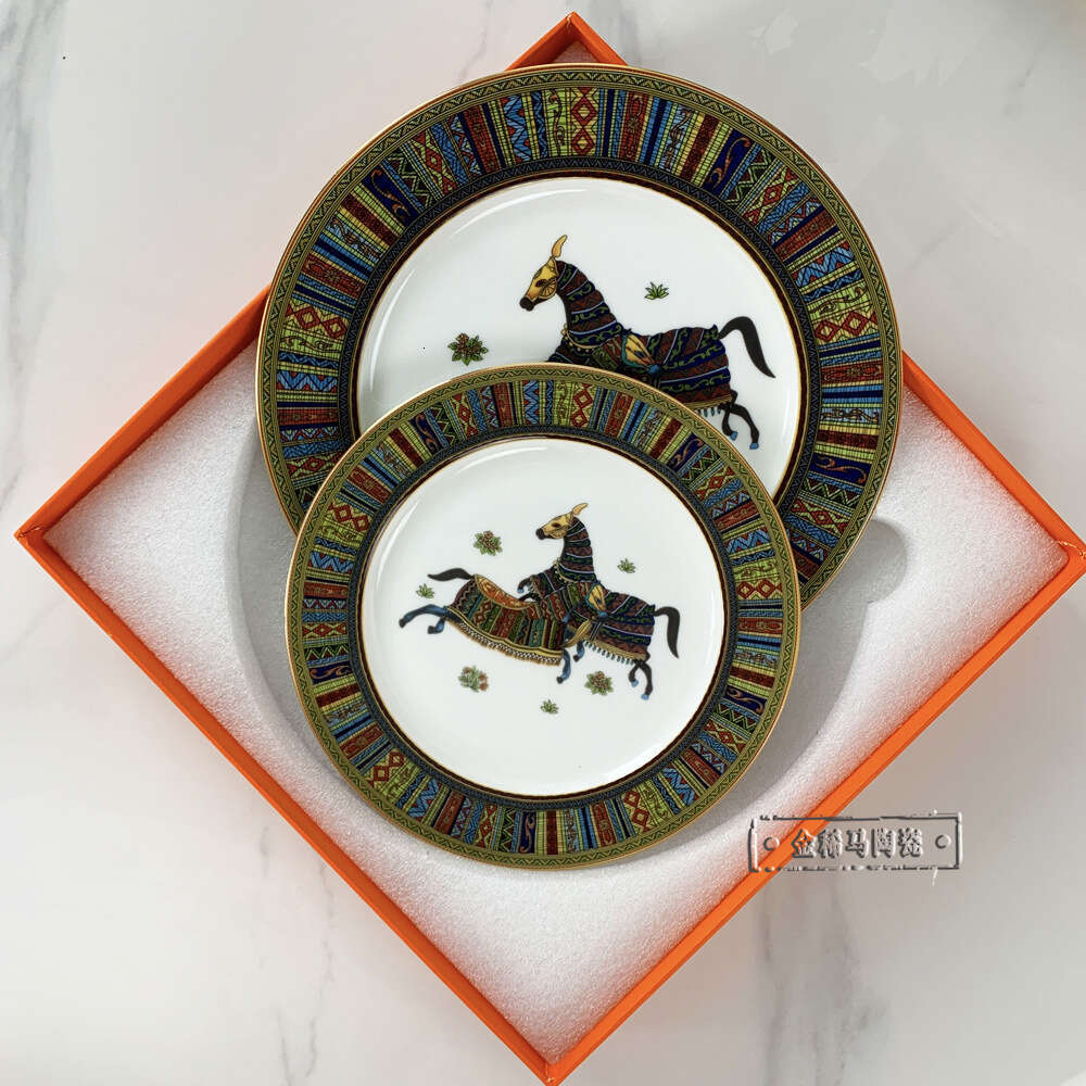 High End Exquisite Western Style Steak 10 Inch Round Shallow Plate, Hotel Banquet Ceramic Matu Tableware, Home Dessert Plate