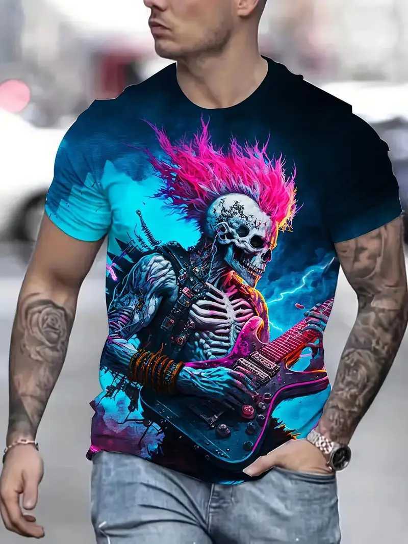 Pop Rock Skull Punks Not Dead pattern T shirts For Men 3D Print Summer Hip Hop Trend Short Sleeve T-shirt Oversized O-neck Tops W250224