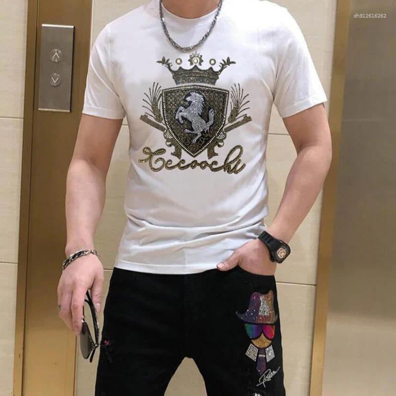 Men's T Shirts BORUNKE 2025 Men T-Shirt Tops Arrived Rhinestone Brand Short Sleeve Loose Casual Summer Shirt Clothing 157