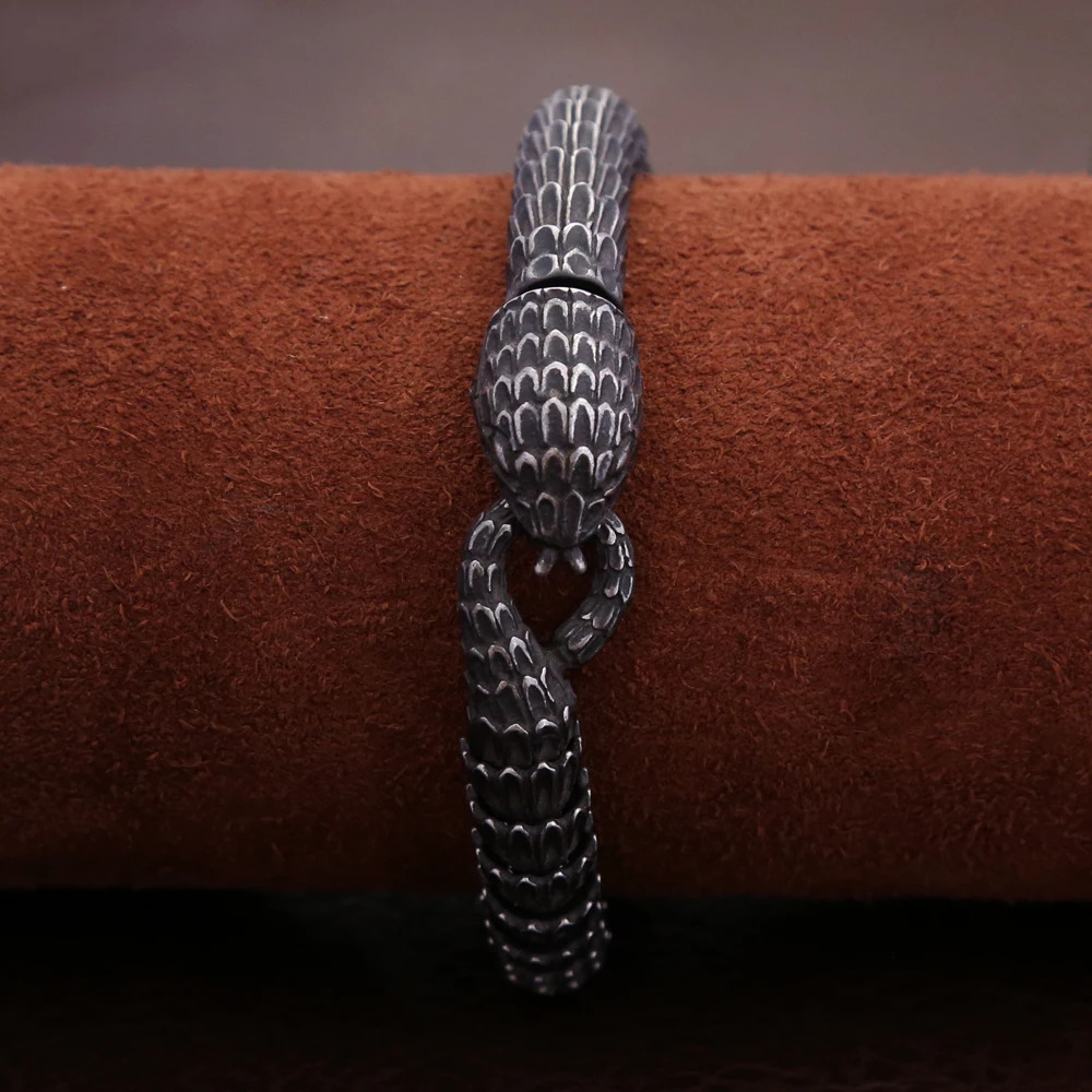 Gothic Vintage Viking Black Snake Chain Bracelet For Men Women Punk Hip Hop Ouroboros Bracelets Biker Amulet Jewelry Wholesale 250221bj