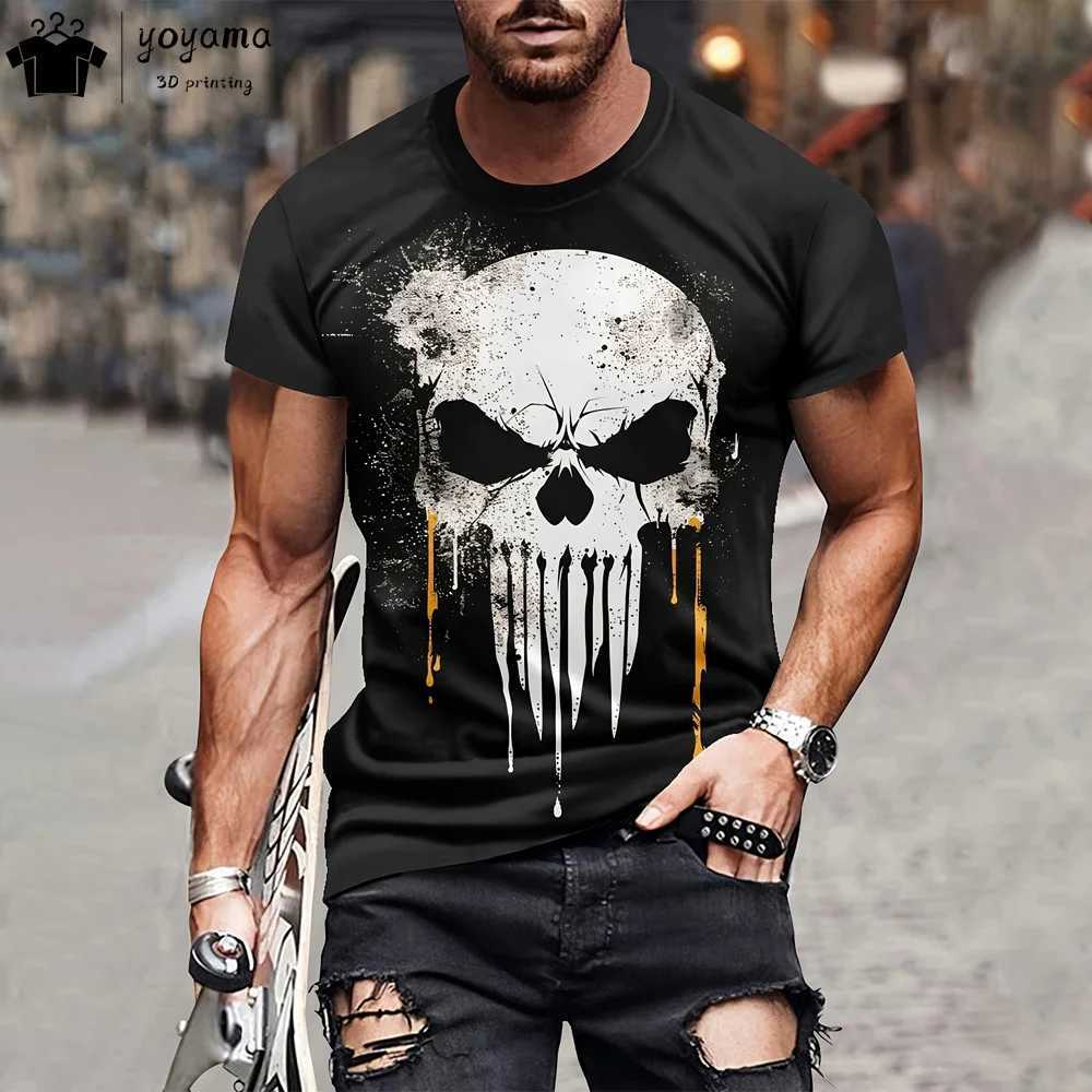 Vintage Horror Skull Print Mens Clothing Classic Casual T shirt Mens O Neck Short Sleeve Tee Fashion Loose Oversized T-shirt Top W250224
