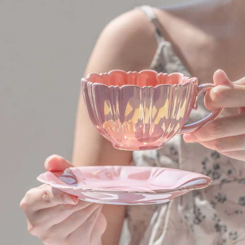 Pearl Petal Coffee Cup Office Afternoon Tea High-end Beverage Cup Creative Minimalist Ceramic Cup Juice Cup SetC250224