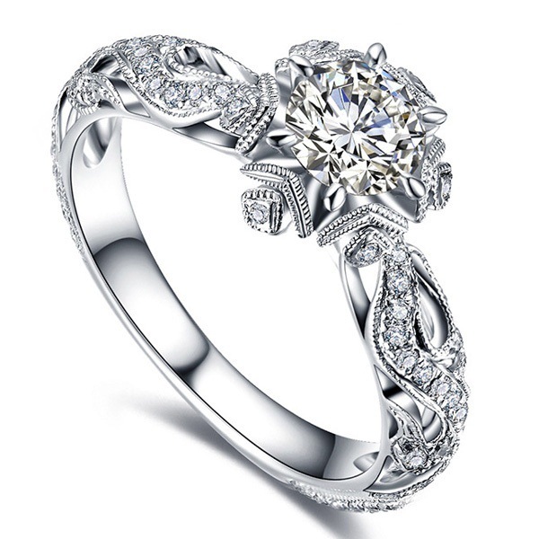 Solitaire Ring 925 Silver Micro-Inlaid Zircon Flower Diamond Ring Women White Crystal Wedding Ring Fashion Party Jewelry Gift