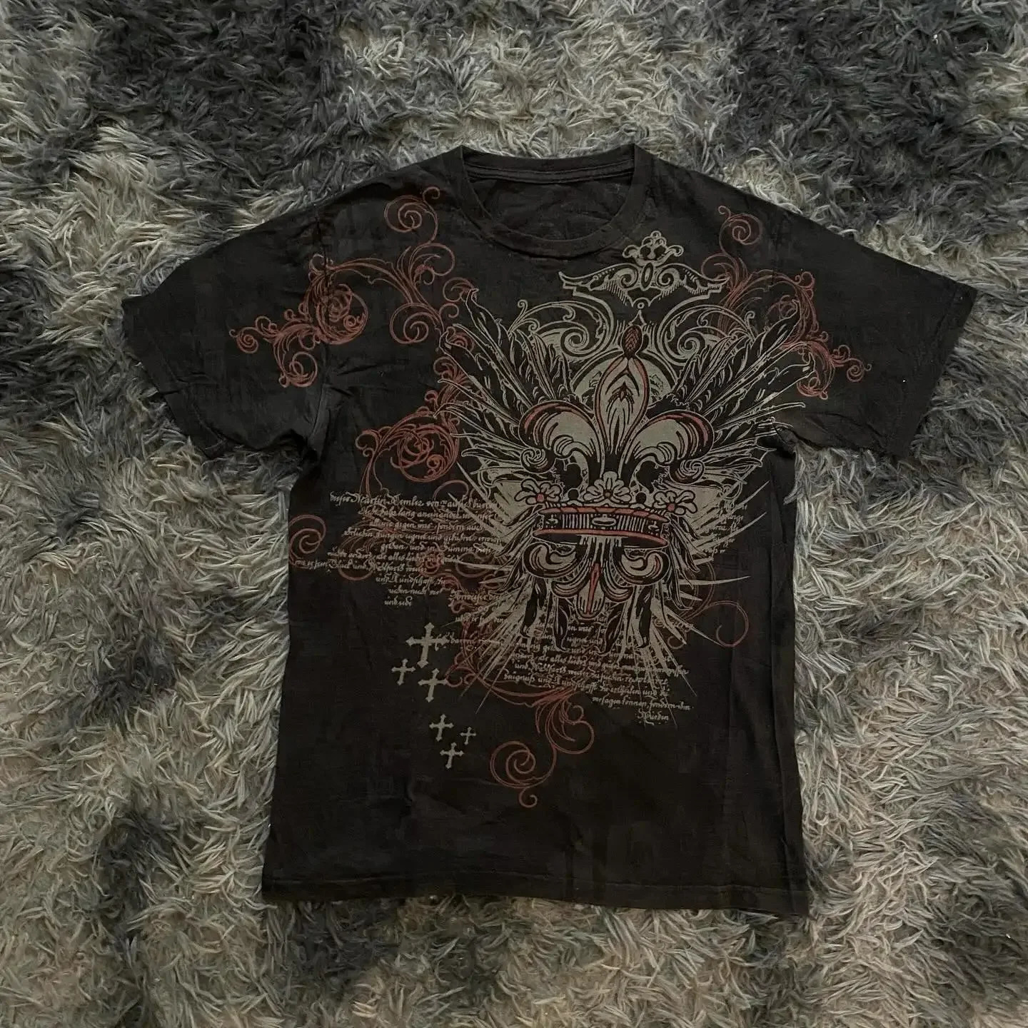 Tshirt A Maniche Corte Con Girocollo Stampato Con Motivo Gotico Stile Punk Harajuku Y2K 250222-image