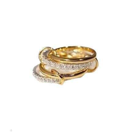Tk New Product Interlocking Stacked Cube Four Rings Gold and Sier Double Splicing High Gloss Ring Gift
