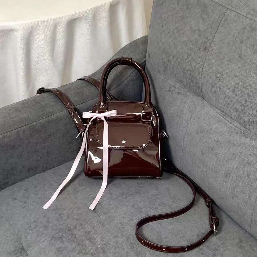 Women Fashion Patent Leather Backpacks Solid Soft Brown Pu Small Handbag Portable Female Commute Square Shoulder Pack Lady Purse2