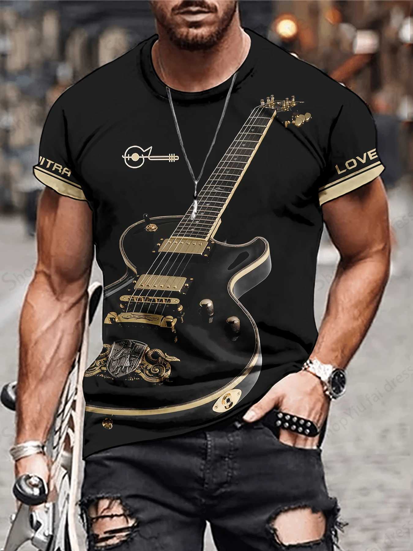 3D printed T-shirt for musical instrument guitar mens fashion short sleeved T-shirt childrens hip-hop top T-shirt W250224