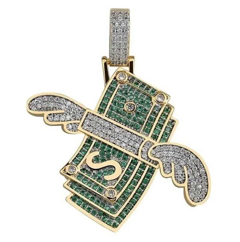 Hip Hop Out Dollar Wings Wealth Pendant Necklace Suitable for Men Personali Rock Party Street Rap Jewelry Accessories X250224