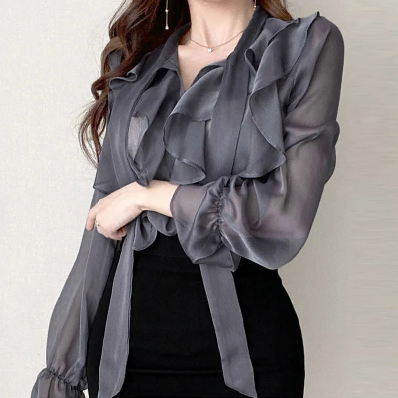 Spring Chiffon Shirt Fashion Office Womens Top Sweet Bow Shirt Womens Casual Long Sleeve Womens Clothing Blusas Mujer 13864 250224