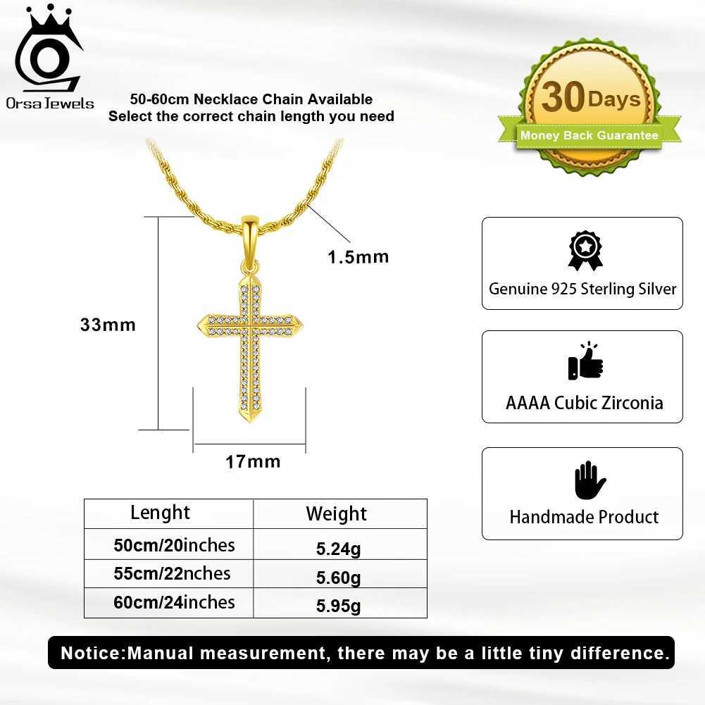 ORSA JEWELS Classic Cross with Clear CZ Pendant Necklace 925 Sterling Silver Hip Hop Religious Gothic Jewelry NMN06 X250224