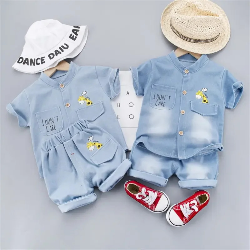 Summer Baby Boys Denim Clothing Children Casual Short Sleeve Shirt Shorts 2Pcs/Set Kids Sportswear Toddler Fashion Wear 250224