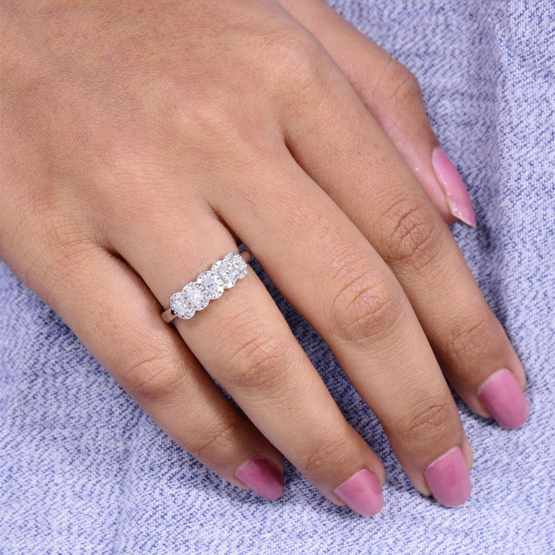 Jewelry 3*2mm Oval Five Stone Diamond Ring Lab Grown Diamond Certificate Oval Halo Diamond Ring 14K White Gold Eternity Band