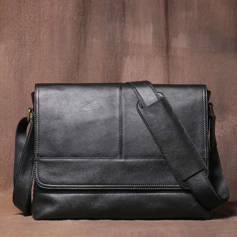 LUOKIR Vintage Genuine Leather Men's Crossbody Cowhide Shoulder Briefcase Classic Flap Messenger Bag For 12.9 Inch Ipad