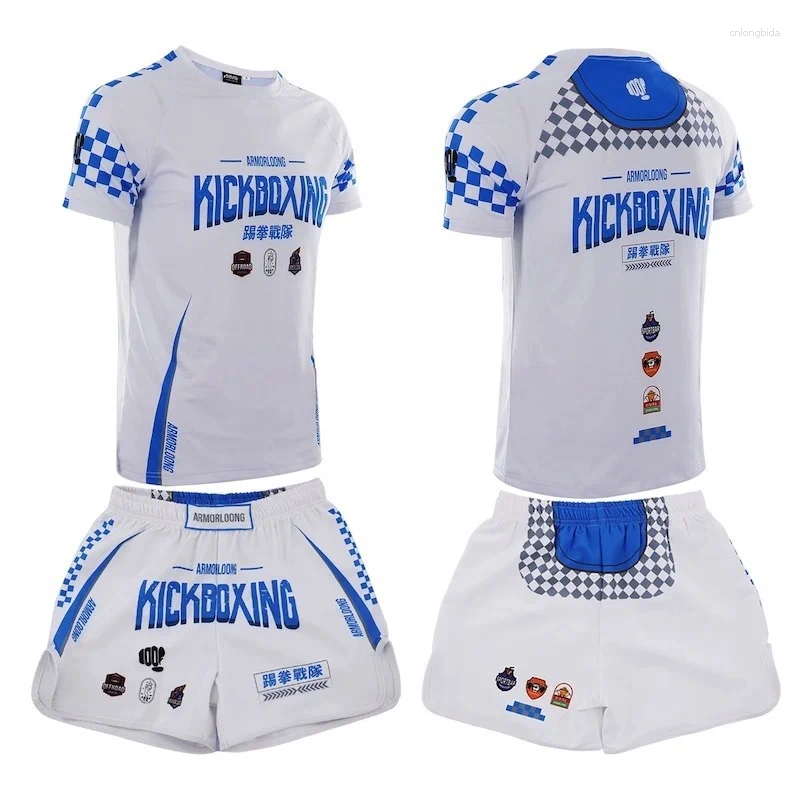 Mens Tracksuits Muay Thai Shorts and Shirt Set - Multi-Color Cage Fighting Kickboxing Boxing Gym Training Uniform football tracksuit