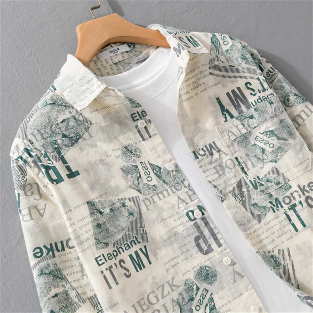 Mens Pure Cotton Long Sleeve Printed Shirts Spring Autumn Comfortable Mens Clothing fashion daily wear Casual shirt for man W250224