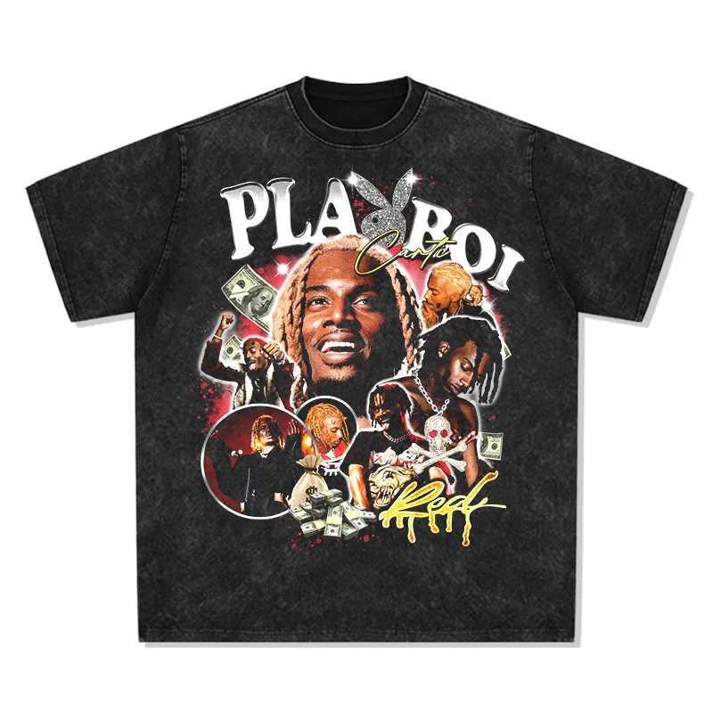 2024 Fashion Choice Formal Cotton Short sleeved Mens Summer Street T-shirt Retro Printed Washed Short sleeved Top W250224