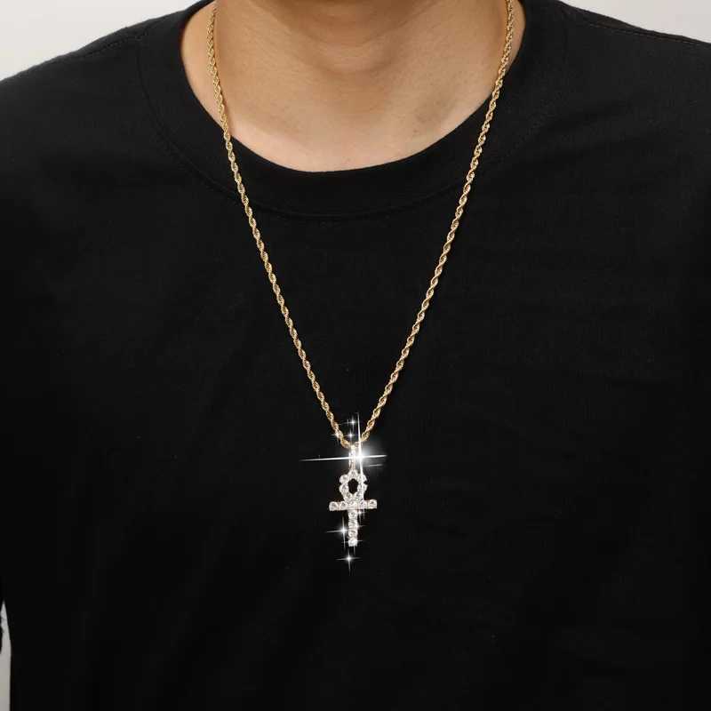 TOPGRILLZ 925 Sterling Silver and Zircon Ankh Cross Pendant CZ Egyptian Key of Life Pendant Necklace Hip Hop Jewelry For Man X250224